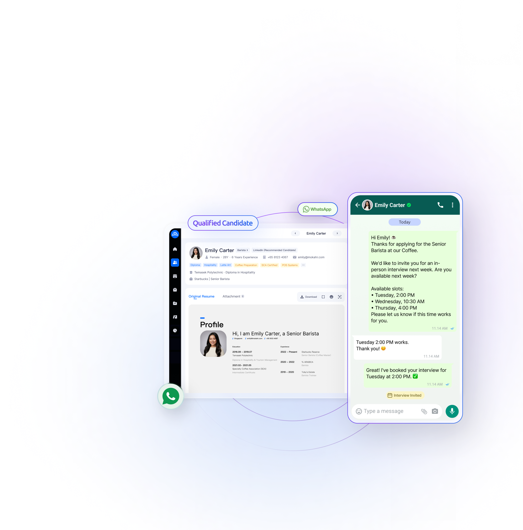 Moka streamlines the hiring pipeline with AI screening, AI interviews, and WhatsApp agent.