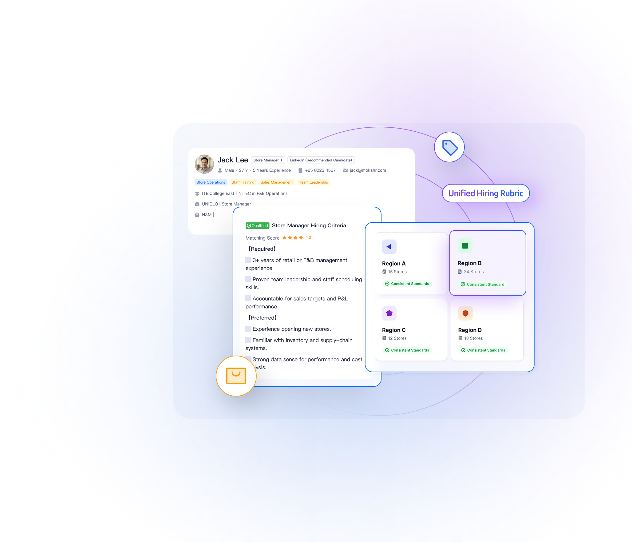 Moka uses unified hiring criteria to standardize candidate evaluation across regions.